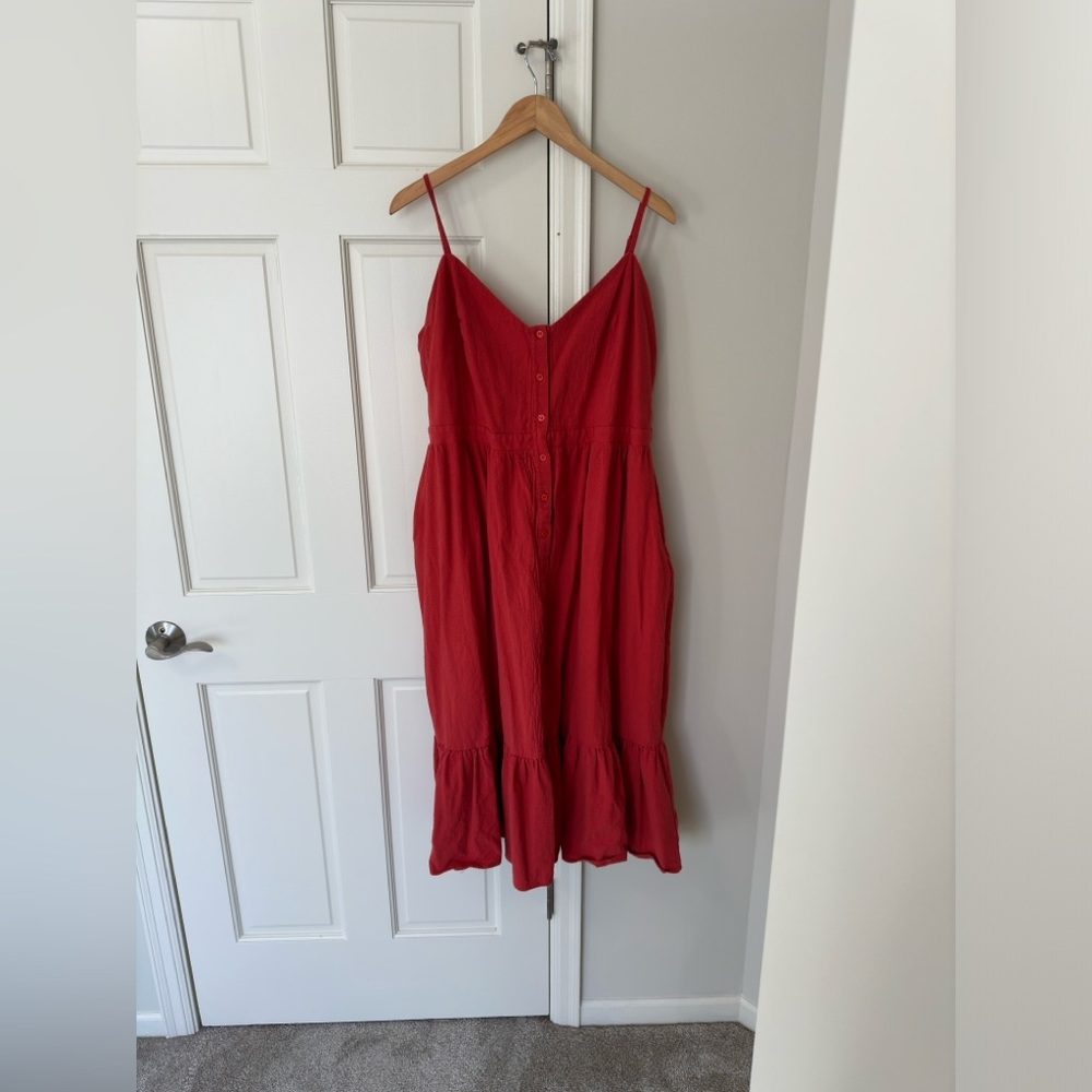 Davi and Dani Rust Button Ruffle Plus Midi Dress, 1X